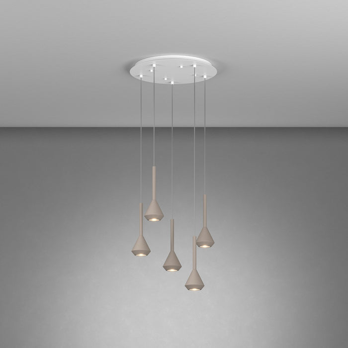 Lampadario Moderno Aygo Tondo Metallo Bianco E Sabbia 5 Luci Gu10