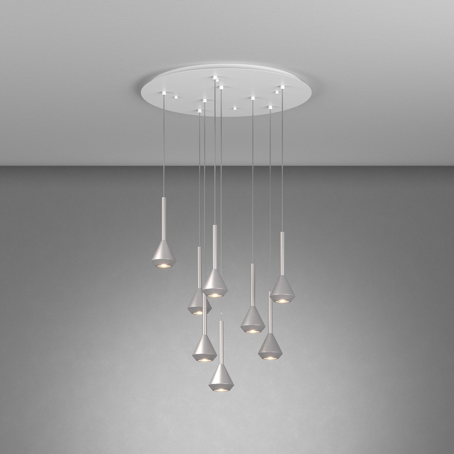 Lampadario Moderno Aygo Tondo Metallo Bianco E Alluminio 7 Luci Gu10