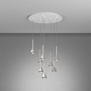 Lampadario Moderno Aygo Tondo Metallo Bianco E Alluminio 7 Luci Gu10