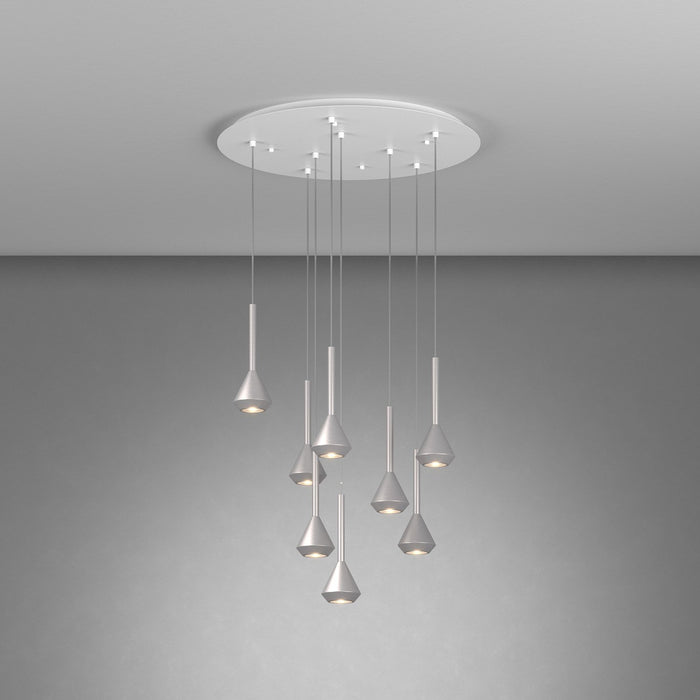 Lampadario Moderno Aygo Tondo Metallo Bianco E Alluminio 7 Luci Gu10