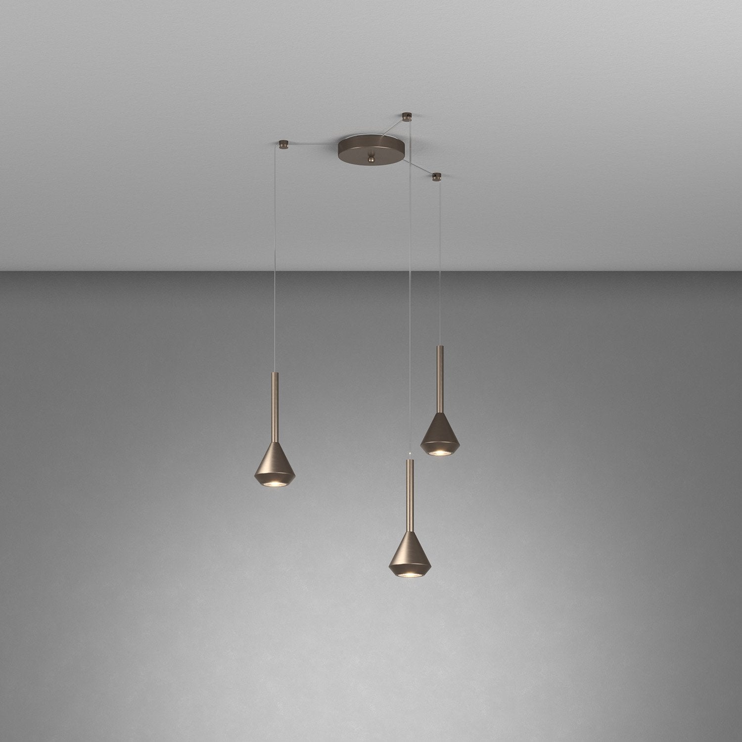 Lampadario Moderno Aygo Metallo Bronzo 3 Luci Gu10