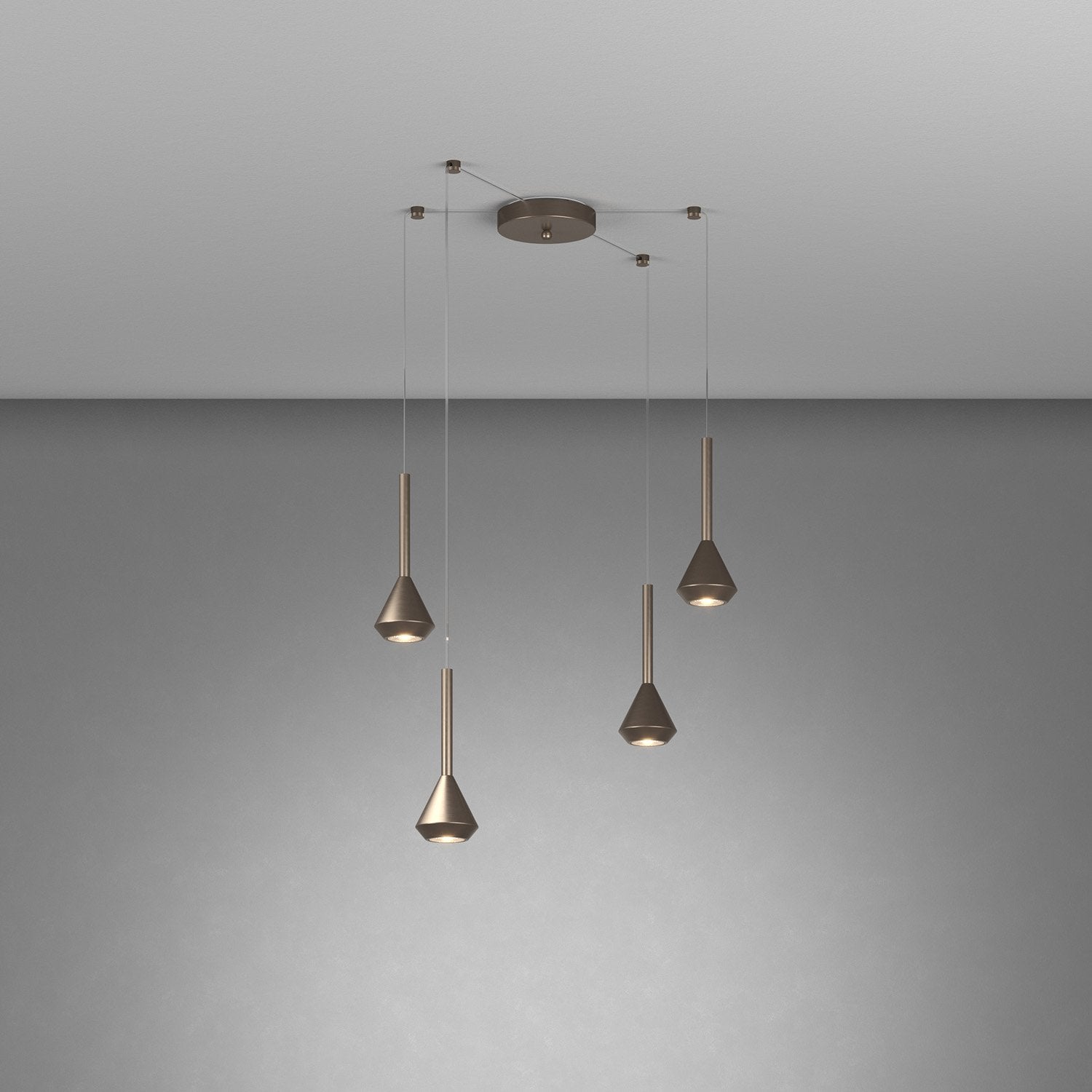 Lampadario Moderno Aygo Metallo Bronzo 4 Luci Gu10