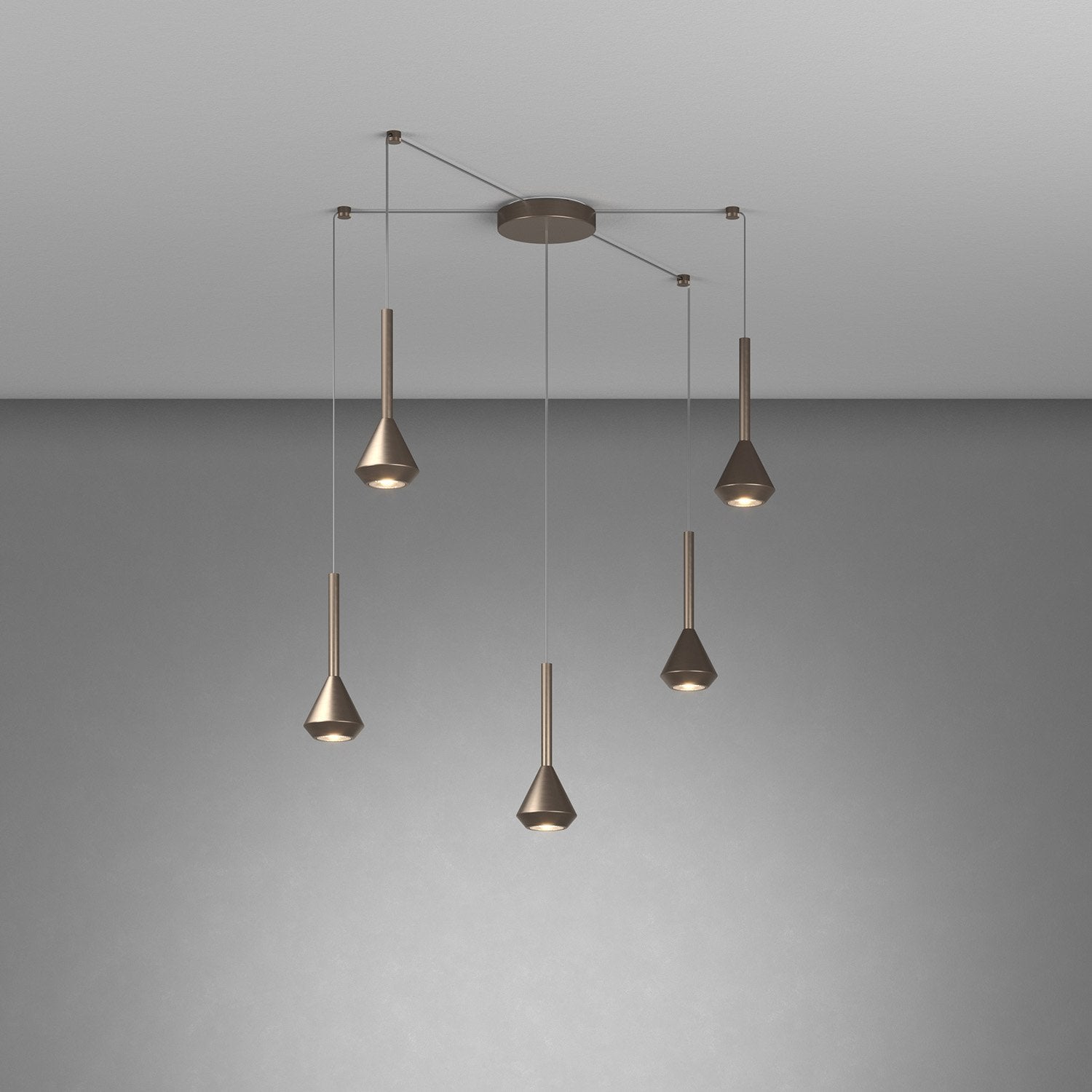 Lampadario Moderno Aygo Metallo Bronzo 5 Luci Gu10