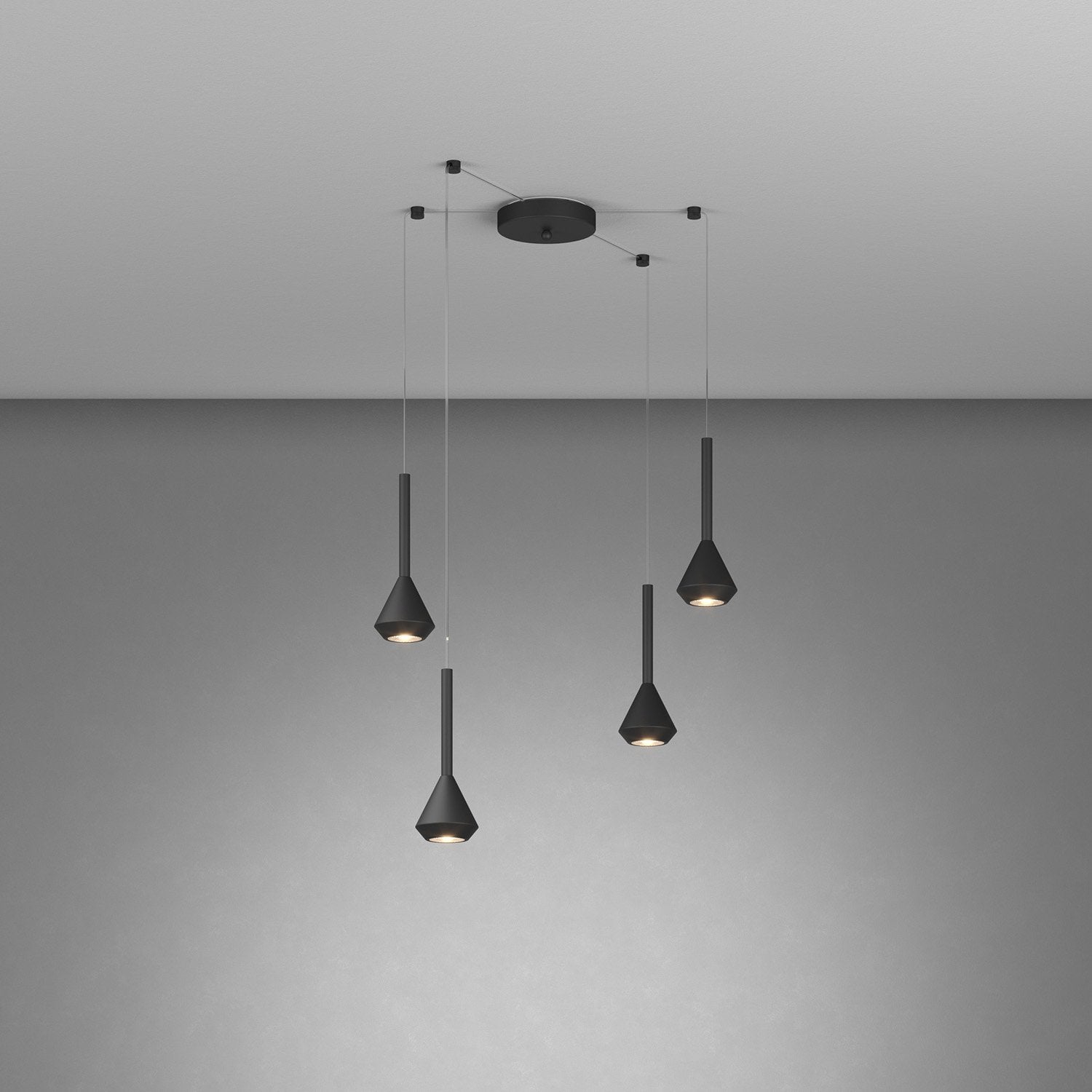 Lampadario Moderno Aygo Metallo Nero 4 Luci Gu10