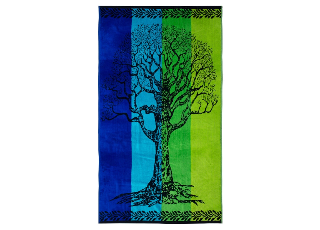Telo Mare Jacquard Spugna Asciugamano Spiaggia Disegno Life Tree - Telo Mare - Verde