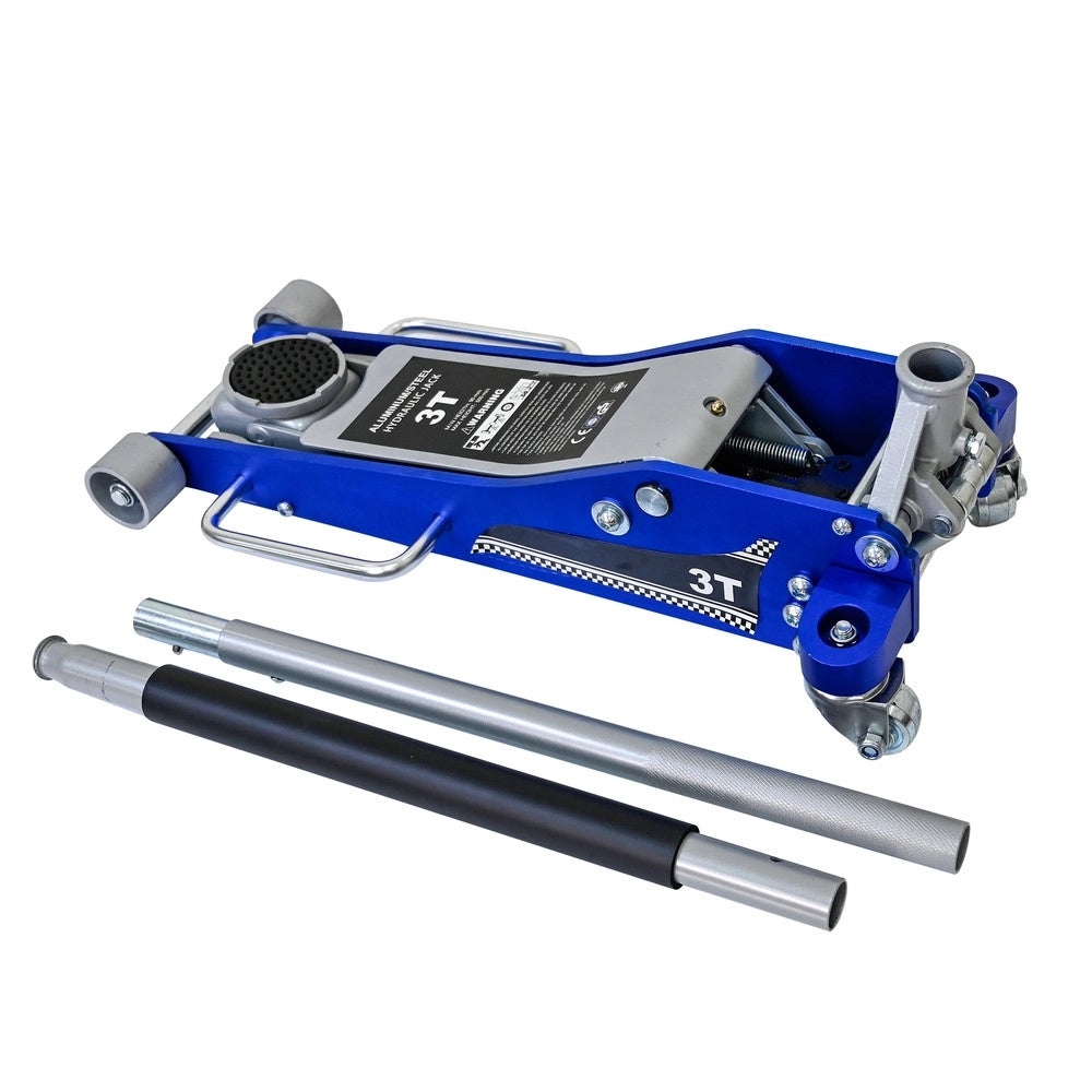 Cric Idraulico a Carrello 3 Ton ¨C MINIMAL ¨C Alluminio/Acciaio, Blu/Argento, per SUV e Fuoristrada