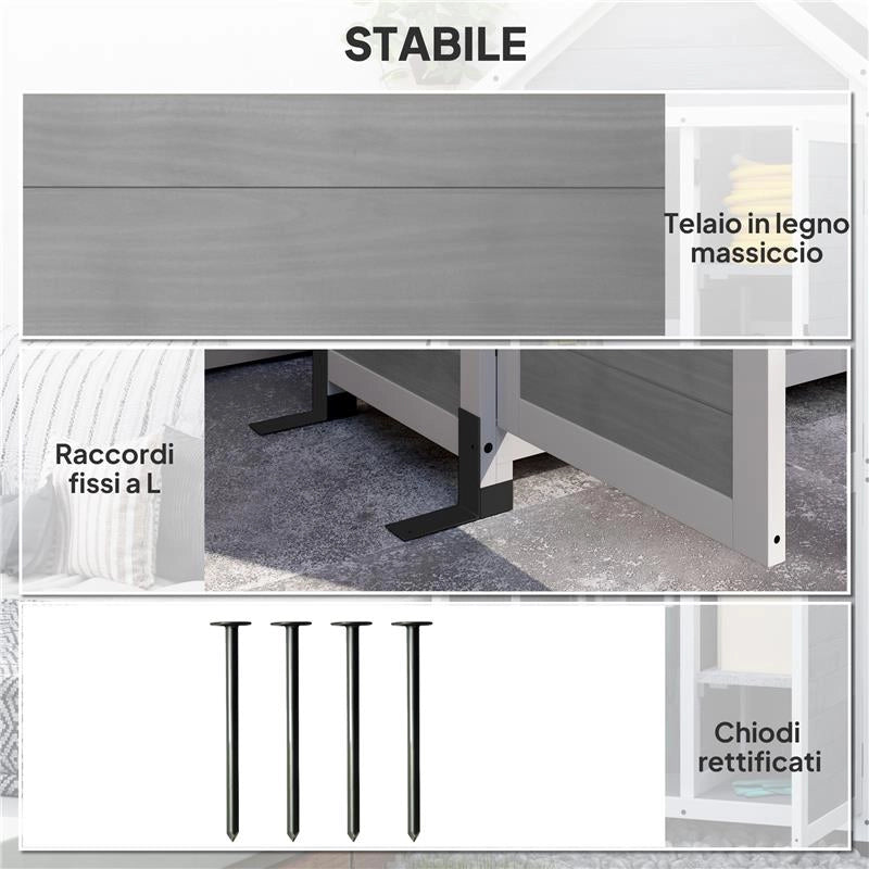 CASETTA DA GIARDINO E ARMADIO ESTERNO CON TETTO APRIBILE IN LEGNO PORTE CON BLOCCO 89X51X182 CM GRIGIO CHIARO