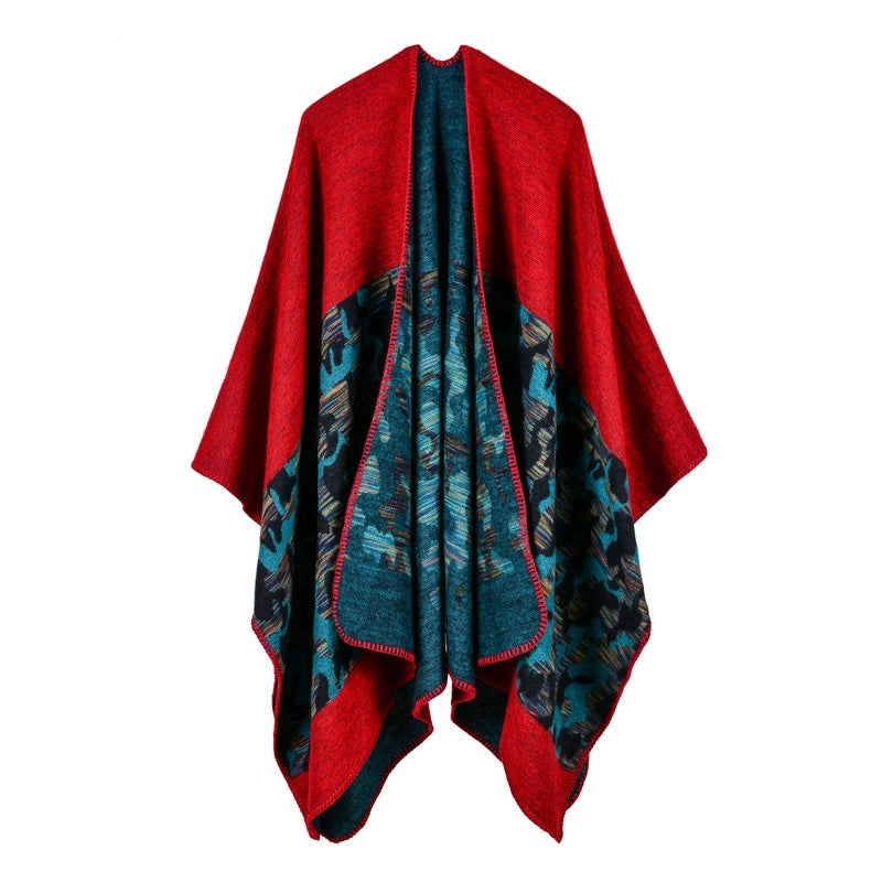 Sciarpa spessa da donna in cashmere mimetico con spacco