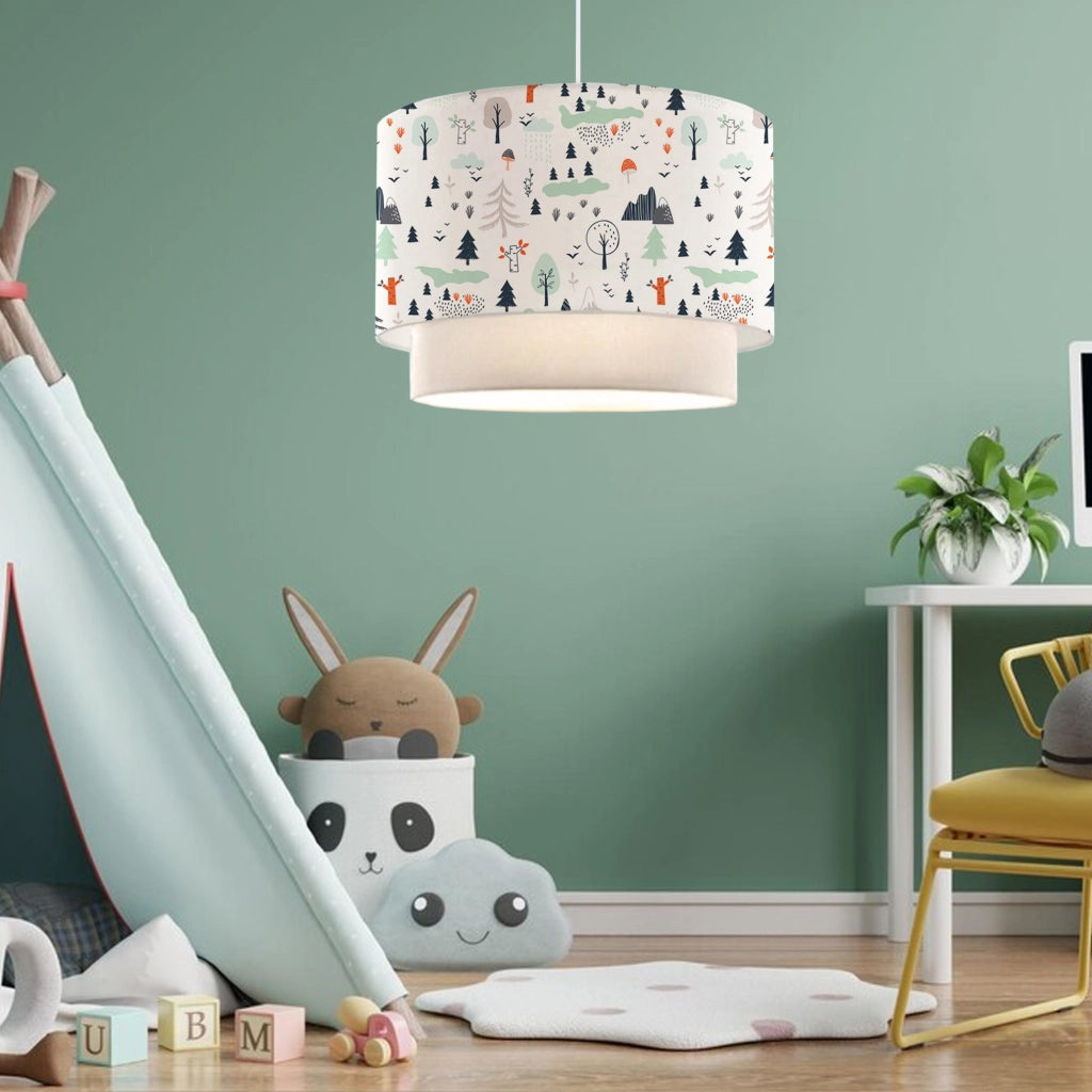 Lampada a Sospensione Lurgan per Cameretta Decorato con Alberi - Bianco lux.pro