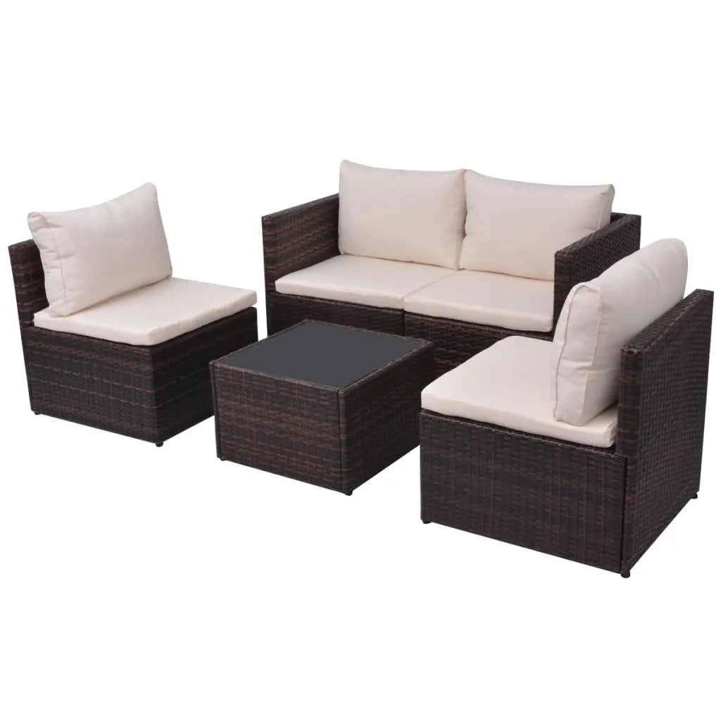 Set Divani da Giardino 5 pz | Set Salotto da Giardino con Cuscini in Polyrattan Marrone
