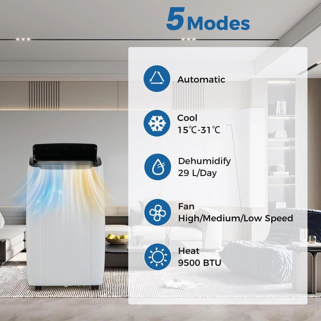 Condizionatore Portatile 14000BTU, Climatizzatore 4 in 1 Raffreddamento & Deumidificazione & Ventilatore & Riscaldamento, 3 Modalità di Controllo, Timer 0-24H Risparmio Energetico (14000BTU)