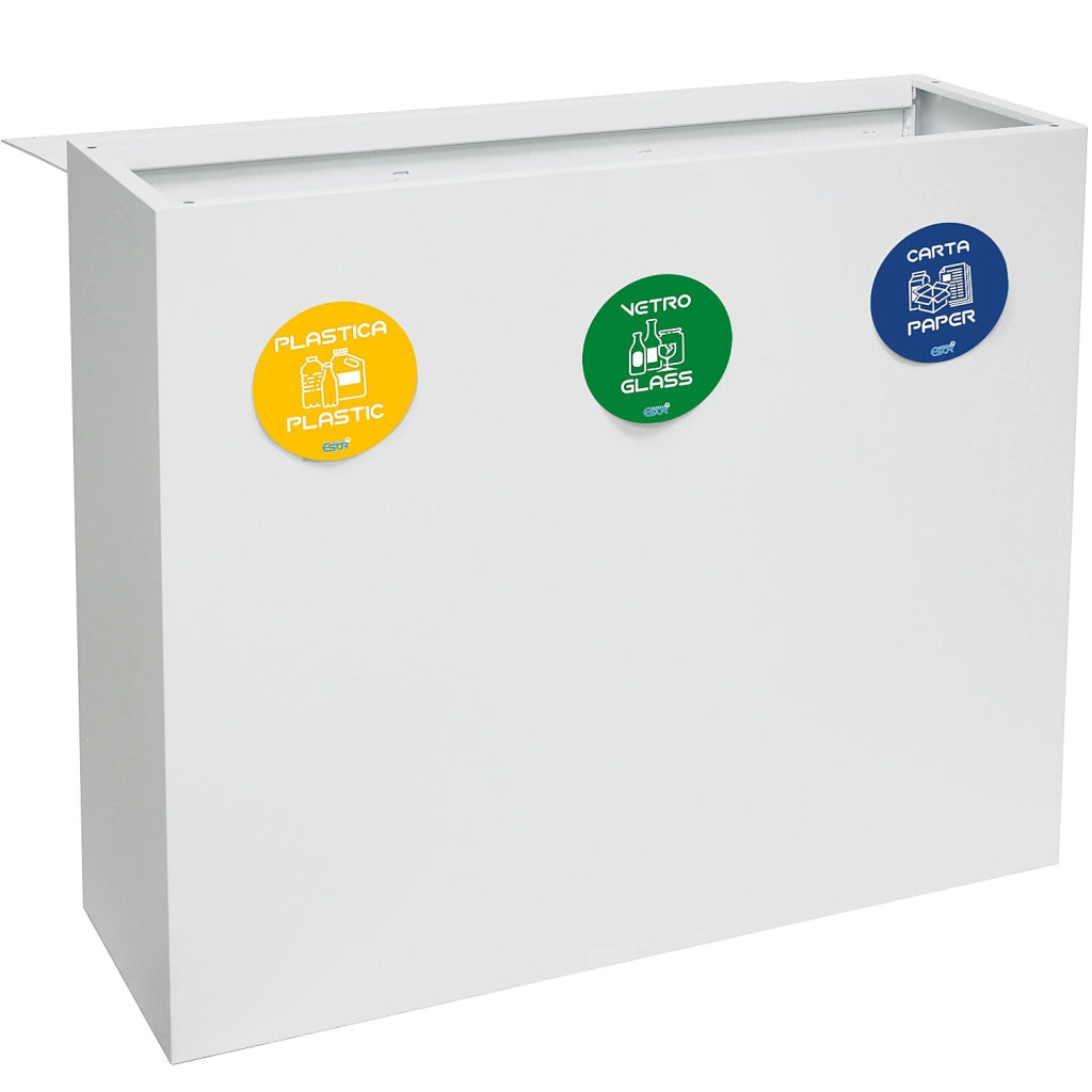 Pattumiera per Raccolta Differenziata 3 Scomparti 180 L 90x30x80 cm in Acciaio Verniciato Bianco