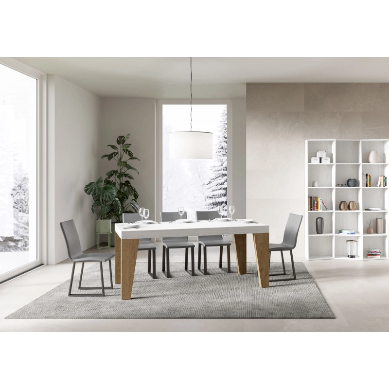 Tavolo allungabile 90x160/420 cm Naxy Mix piano Bianco Frassino - g - Bianco Frassino/Quercia Natura