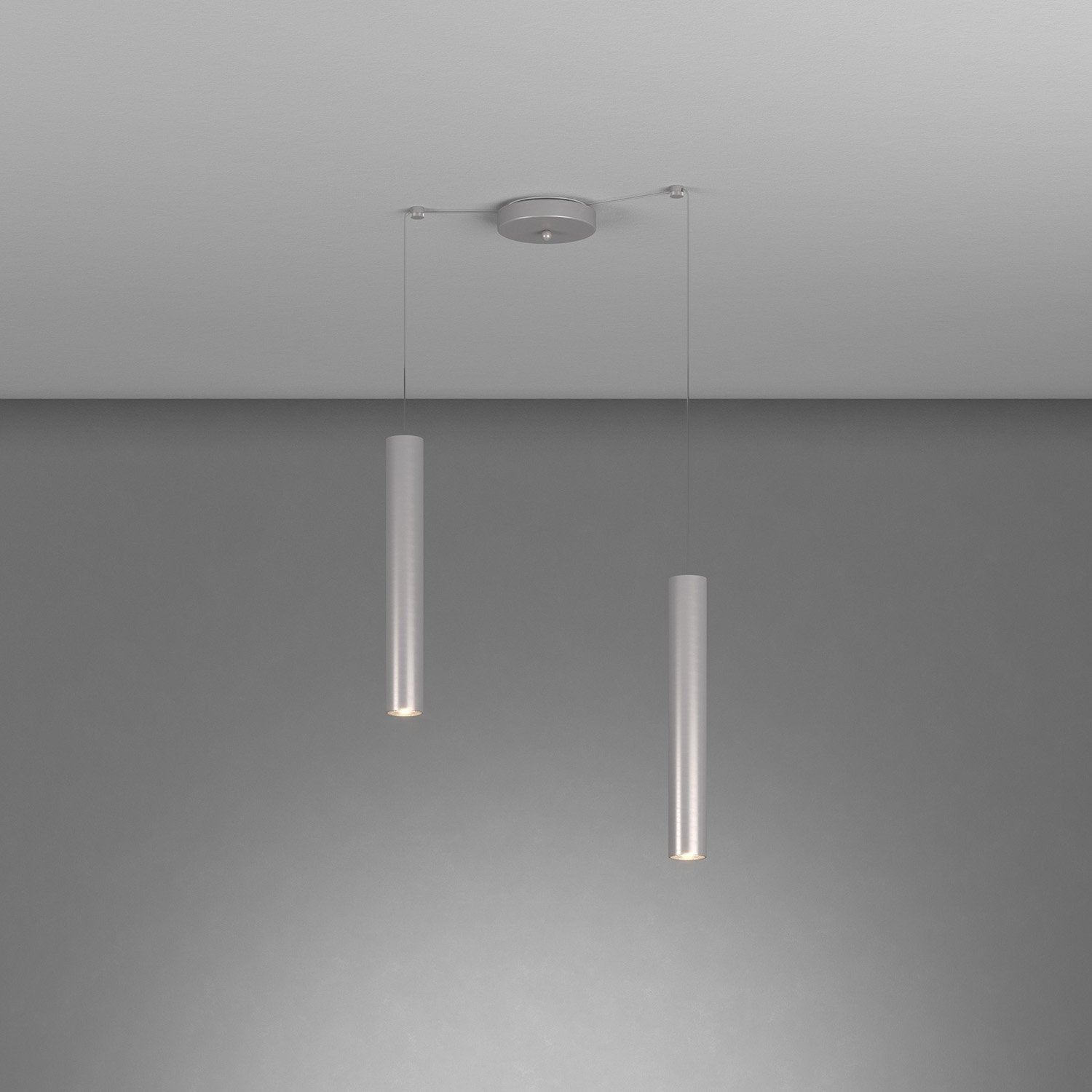 Lampadario Industrial-Minimal Xeana Metallo Grigio 2 Luci Gu10