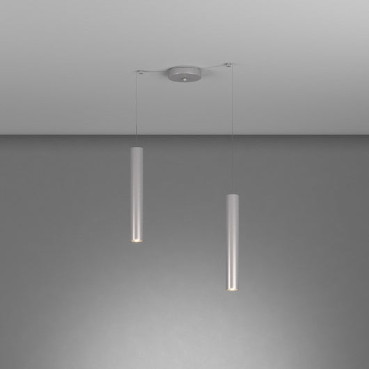 Lampadario Industrial-Minimal Xeana Metallo Grigio 2 Luci Gu10