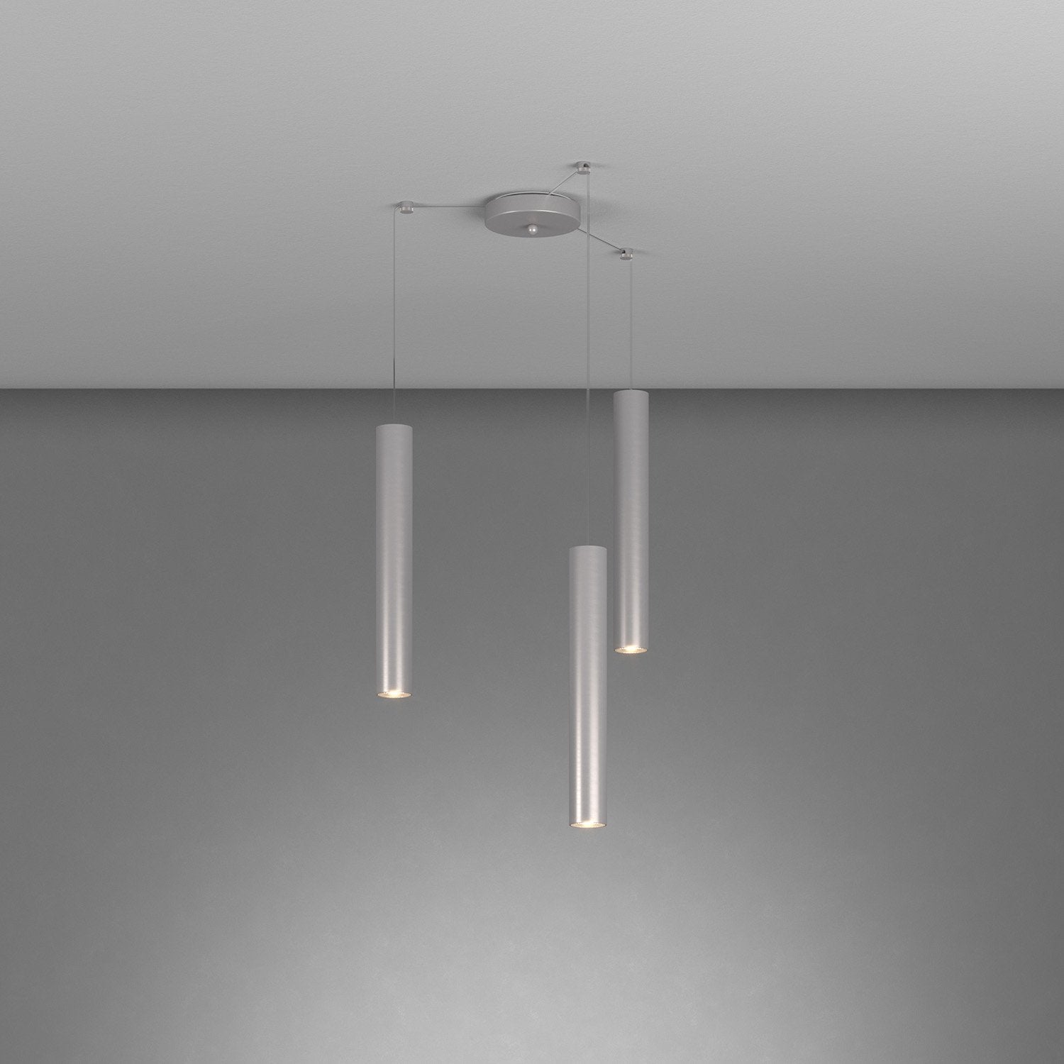 Lampadario Industrial-Minimal Xeana Metallo Grigio 3 Luci Gu10