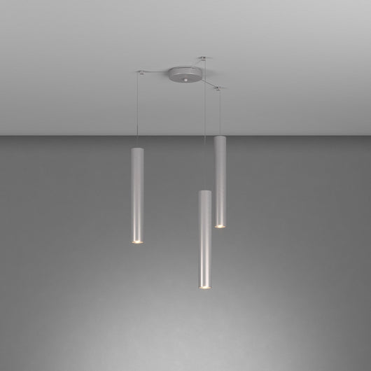 Lampadario Industrial-Minimal Xeana Metallo Grigio 3 Luci Gu10