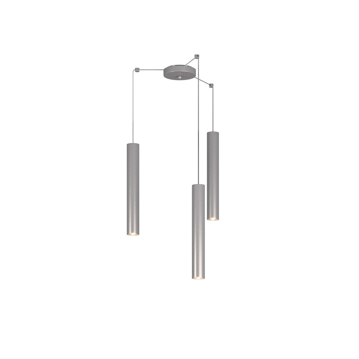 Lampadario Industrial-Minimal Xeana Metallo Grigio 3 Luci Gu10