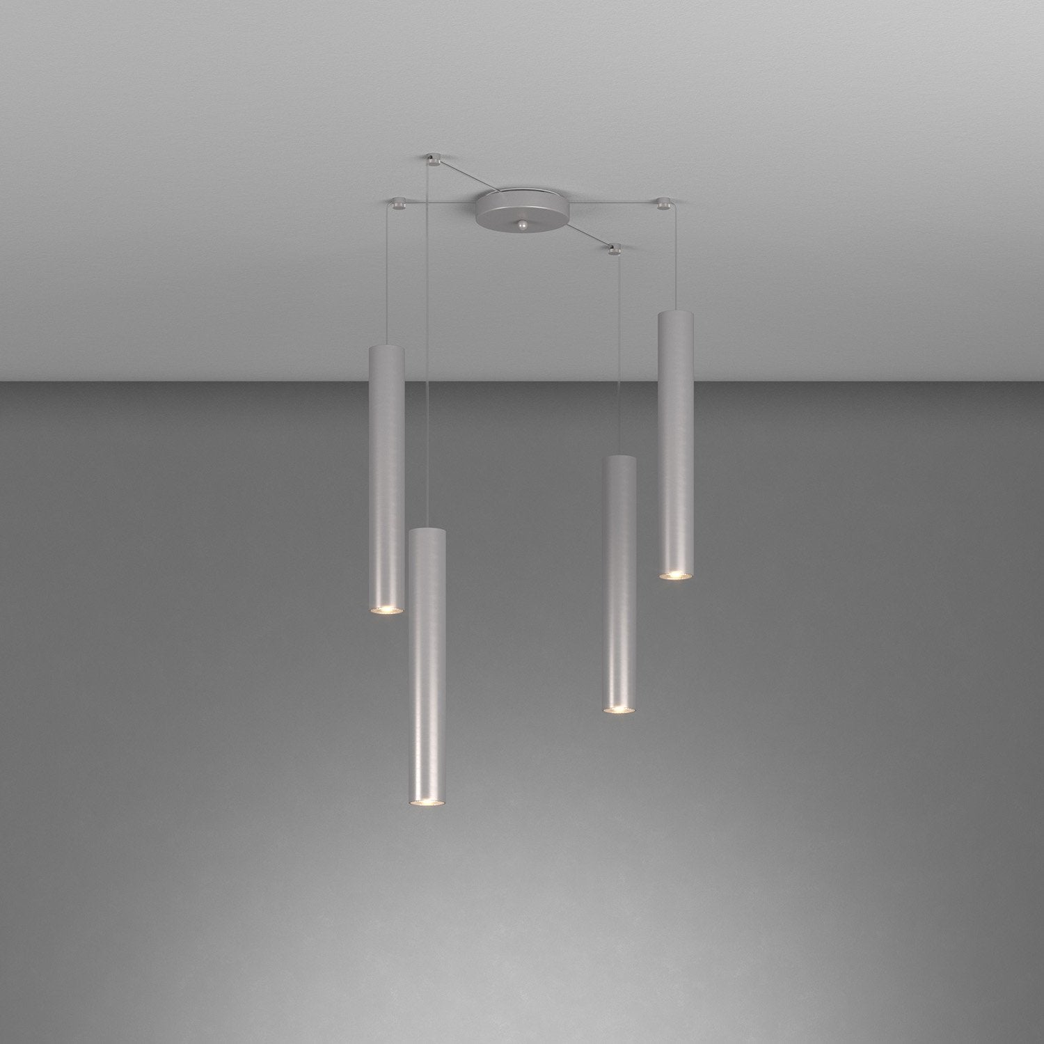Lampadario Industrial-Minimal Xeana Metallo Grigio 4 Luci Gu10