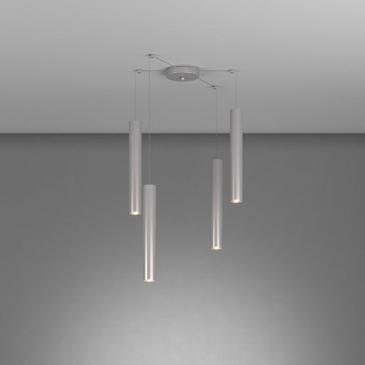 Lampadario Industrial-Minimal Xeana Metallo Grigio 4 Luci Gu10