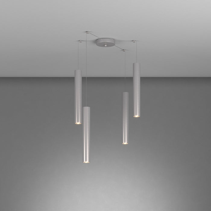 Lampadario Industrial-Minimal Xeana Metallo Grigio 4 Luci Gu10