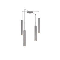 Lampadario Industrial-Minimal Xeana Metallo Grigio 4 Luci Gu10