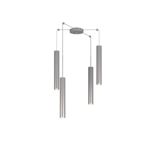 Lampadario Industrial-Minimal Xeana Metallo Grigio 4 Luci Gu10