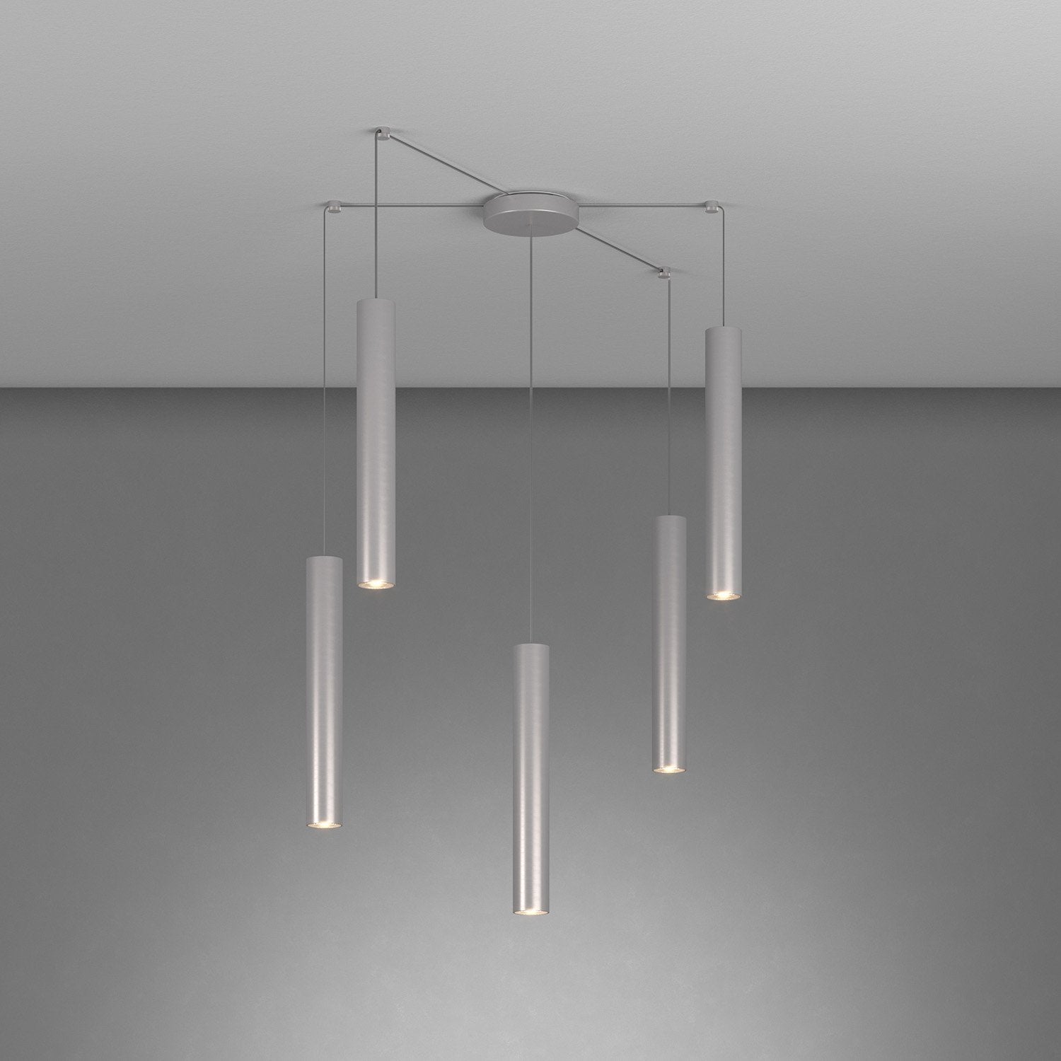 Lampadario Industrial-Minimal Xeana Metallo Grigio 5 Luci Gu10