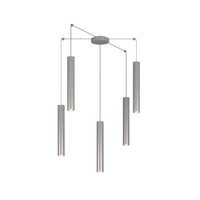 Lampadario Industrial-Minimal Xeana Metallo Grigio 5 Luci Gu10