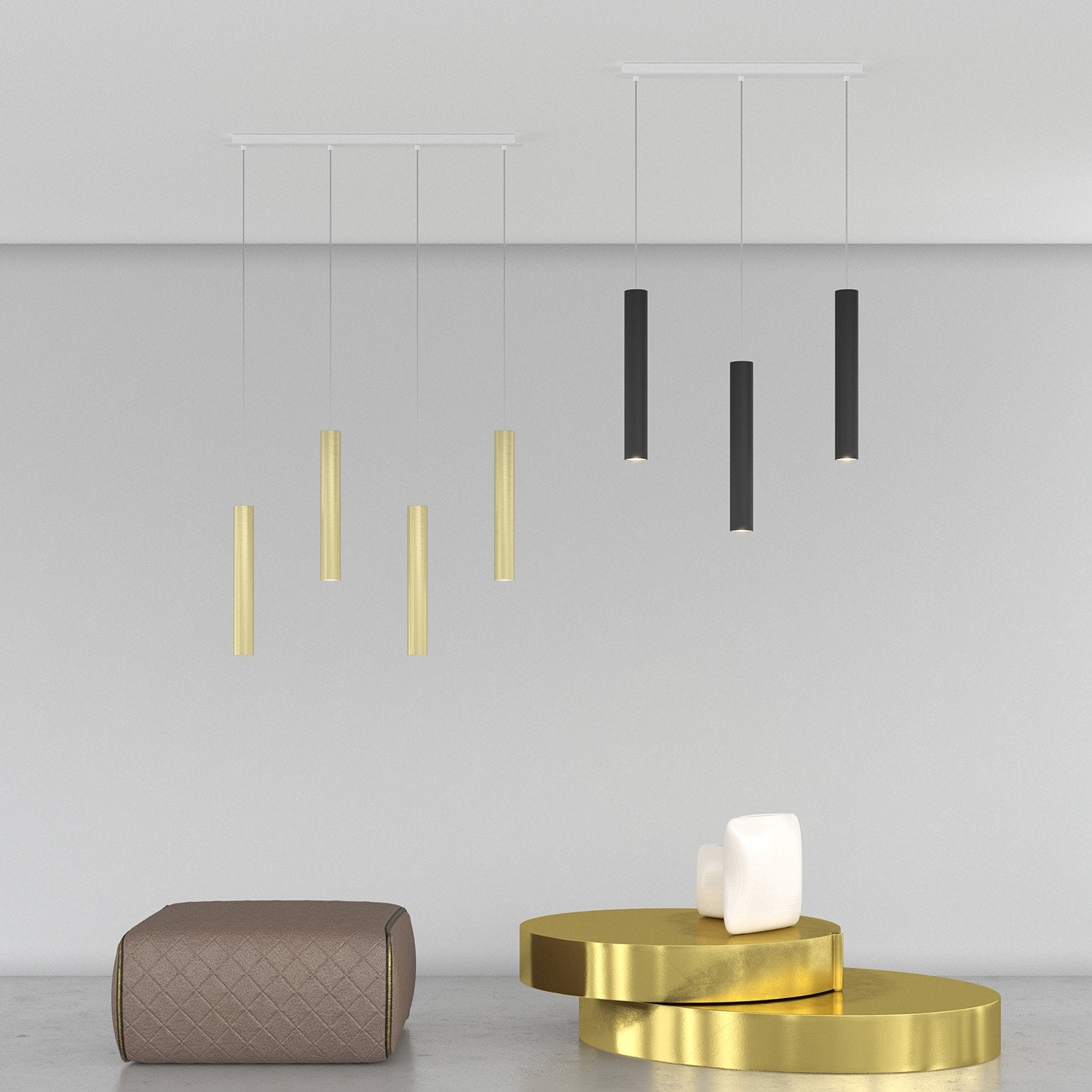 Lampadario Industrial-Minimal Xeana Metallo Bianco Nero 3 Luci Gu10