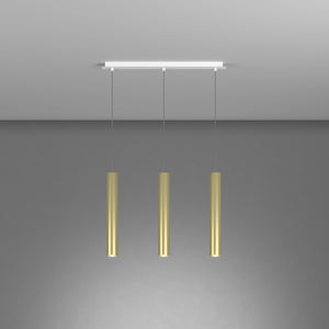 Lampadario Industrial-Minimal Xeana Metallo Bianco Ottone 3 Luci Gu10