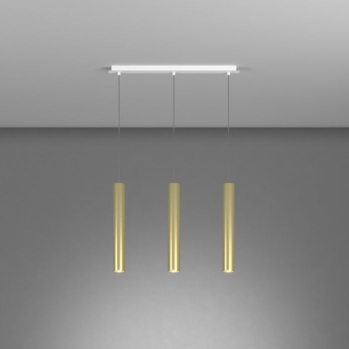 Lampadario Industrial-Minimal Xeana Metallo Bianco Ottone 3 Luci Gu10