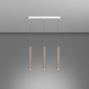 Lampadario Industrial-Minimal Xeana Metallo Bianco Marrone 3 Luci Gu10