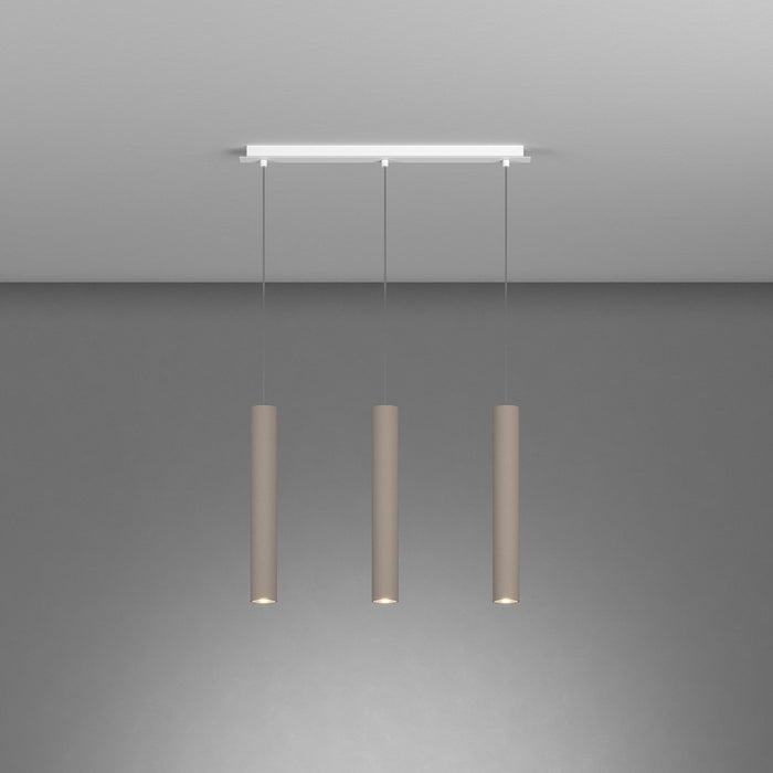 Lampadario Industrial-Minimal Xeana Metallo Bianco Marrone 3 Luci Gu10