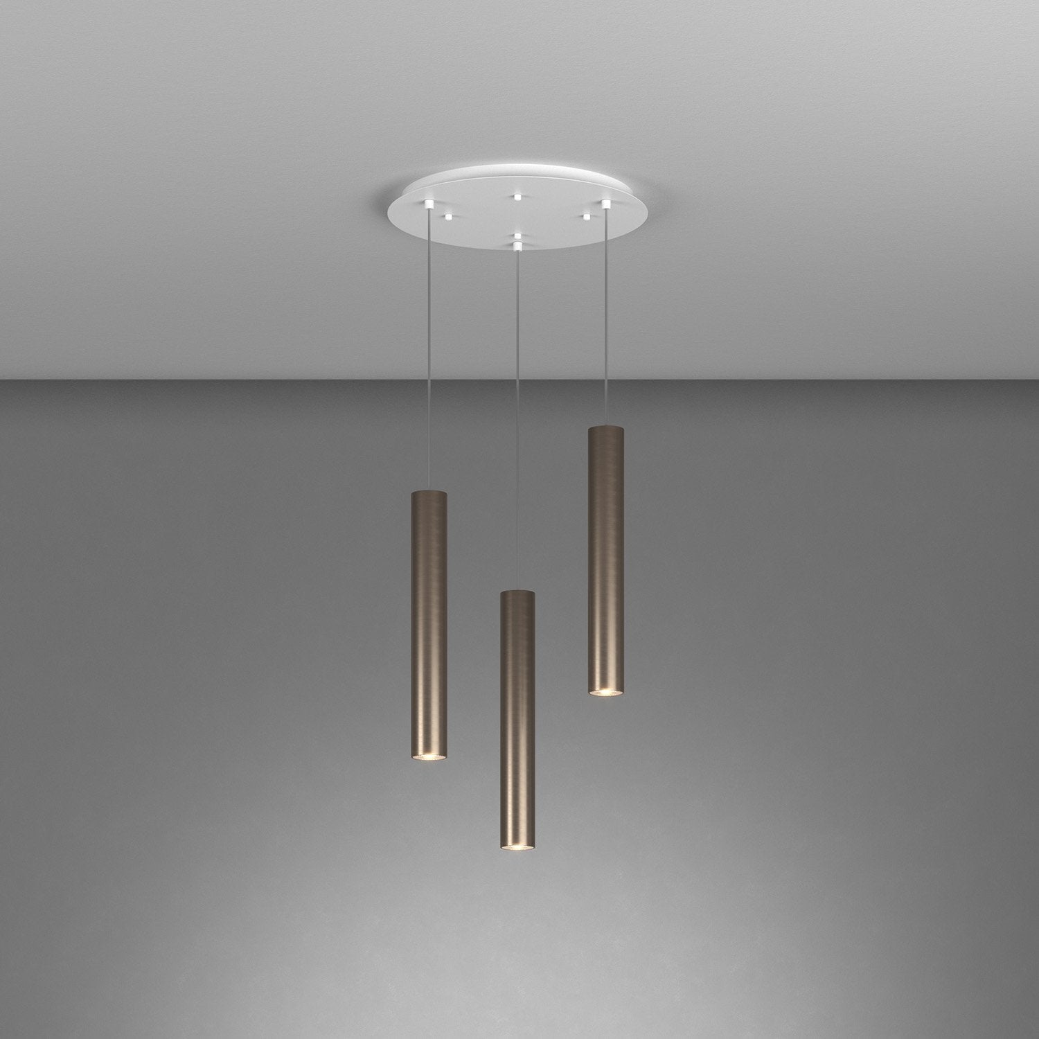 Lampadario Tondo Industrial-Minimal Xeana Metallo Bianco Bronzo 3 Luci Gu10