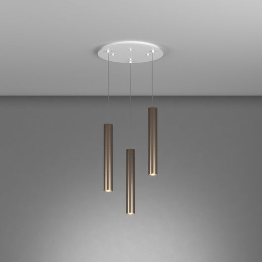 Lampadario Tondo Industrial-Minimal Xeana Metallo Bianco Bronzo 3 Luci Gu10