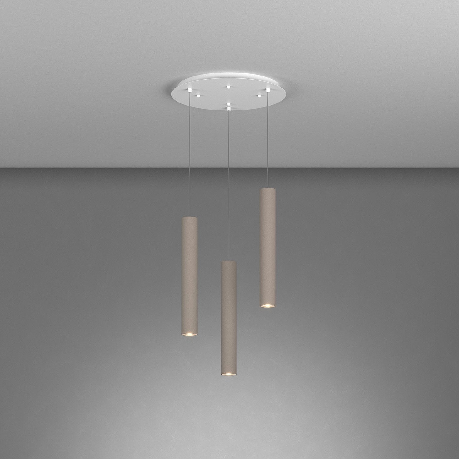 Lampadario Tondo Industrial-Minimal Xeana Metallo Bianco Marrone 3 Luci Gu10