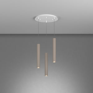 Lampadario Tondo Industrial-Minimal Xeana Metallo Bianco Marrone 3 Luci Gu10