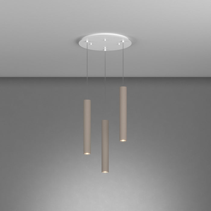 Lampadario Tondo Industrial-Minimal Xeana Metallo Bianco Marrone 3 Luci Gu10