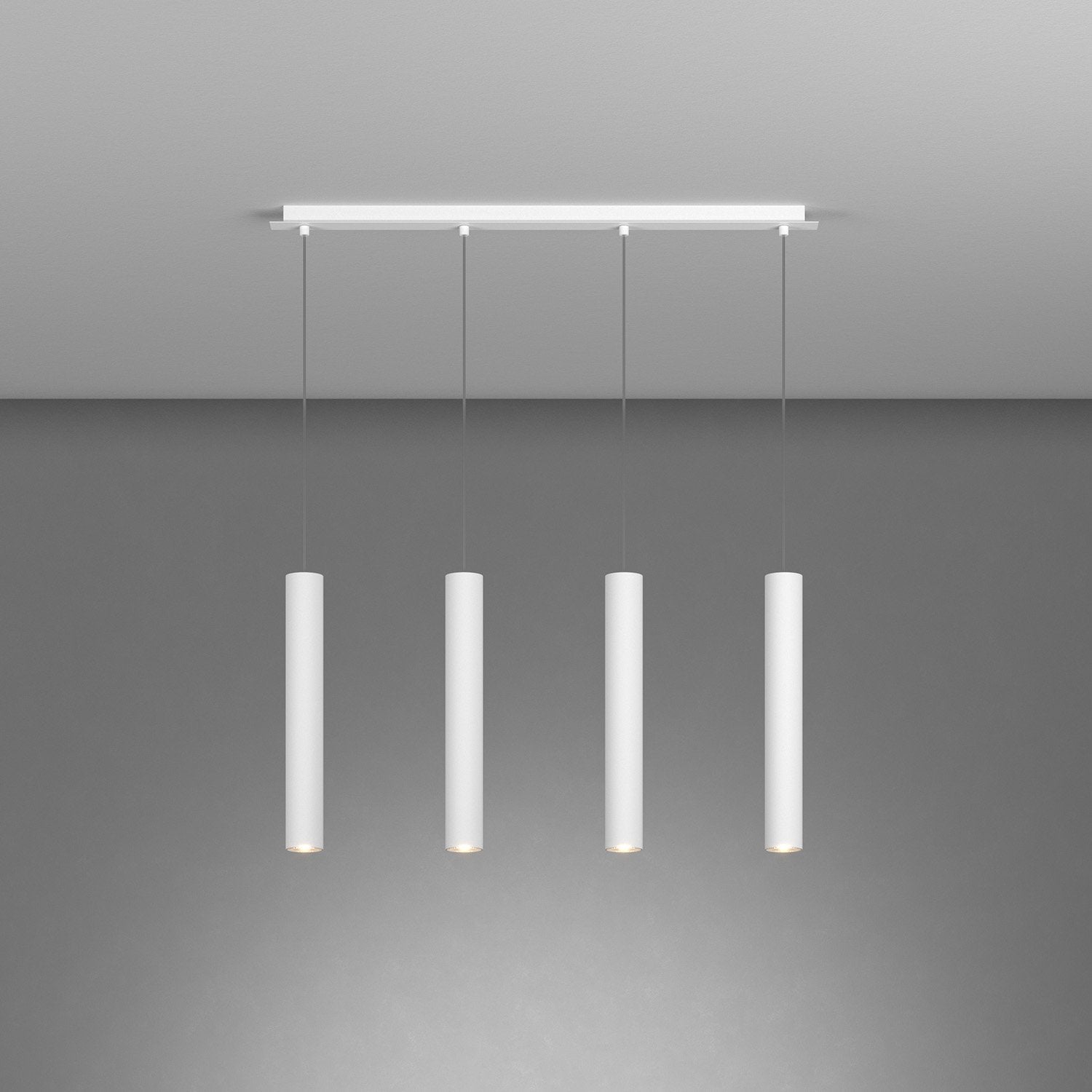 Lampadario Rettangolare Industrial-Minimal Xeana Metallo Bianco 4 Luci Gu10