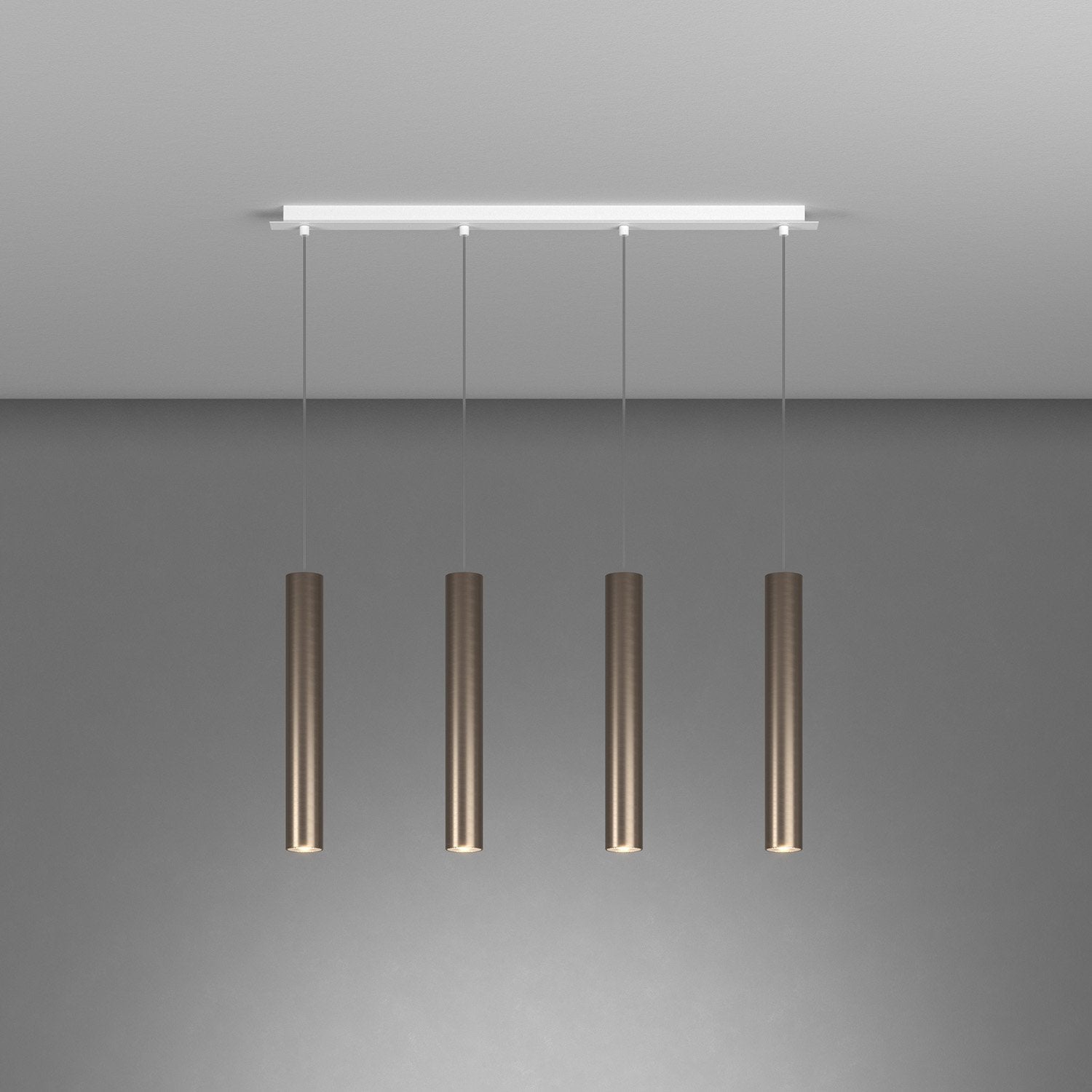 Lampadario Industrial-Minimal Xeana Metallo Bianco Bronzo 4 Luci Gu10