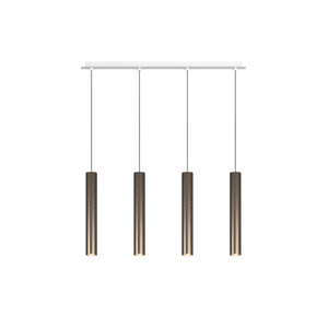 Lampadario Industrial-Minimal Xeana Metallo Bianco Bronzo 4 Luci Gu10