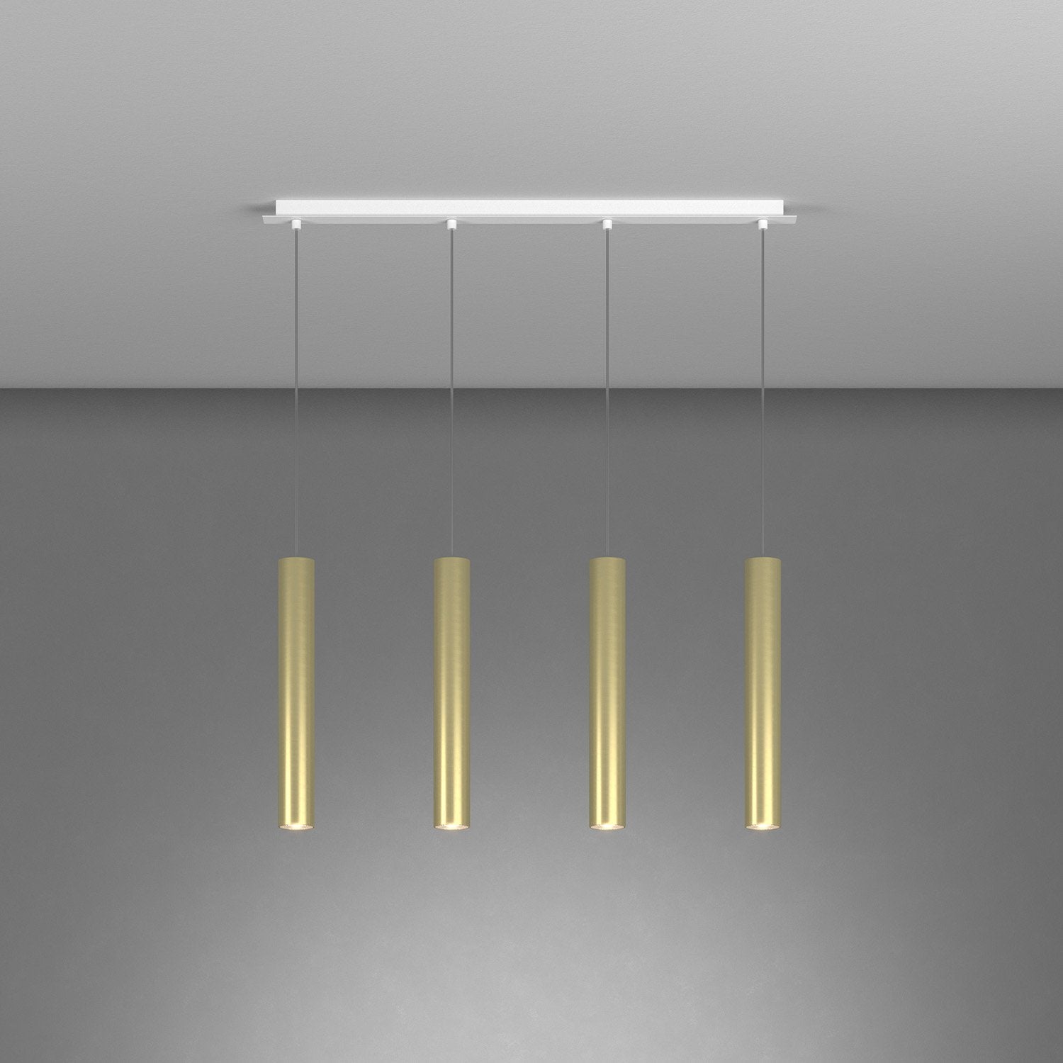 Lampadario Industrial-Minimal Xeana Metallo Bianco Ottone 4 Luci Gu10