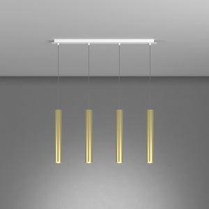 Lampadario Industrial-Minimal Xeana Metallo Bianco Ottone 4 Luci Gu10