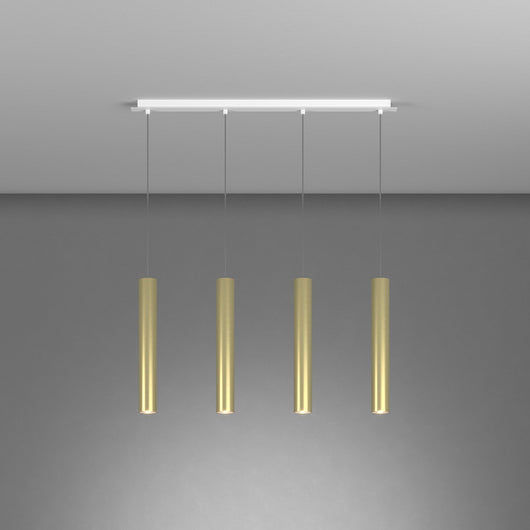 Lampadario Industrial-Minimal Xeana Metallo Bianco Ottone 4 Luci Gu10