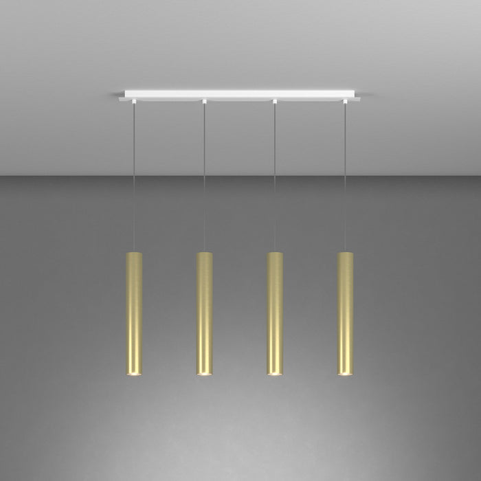 Lampadario Industrial-Minimal Xeana Metallo Bianco Ottone 4 Luci Gu10