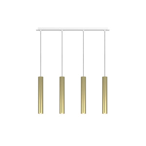 Lampadario Industrial-Minimal Xeana Metallo Bianco Ottone 4 Luci Gu10