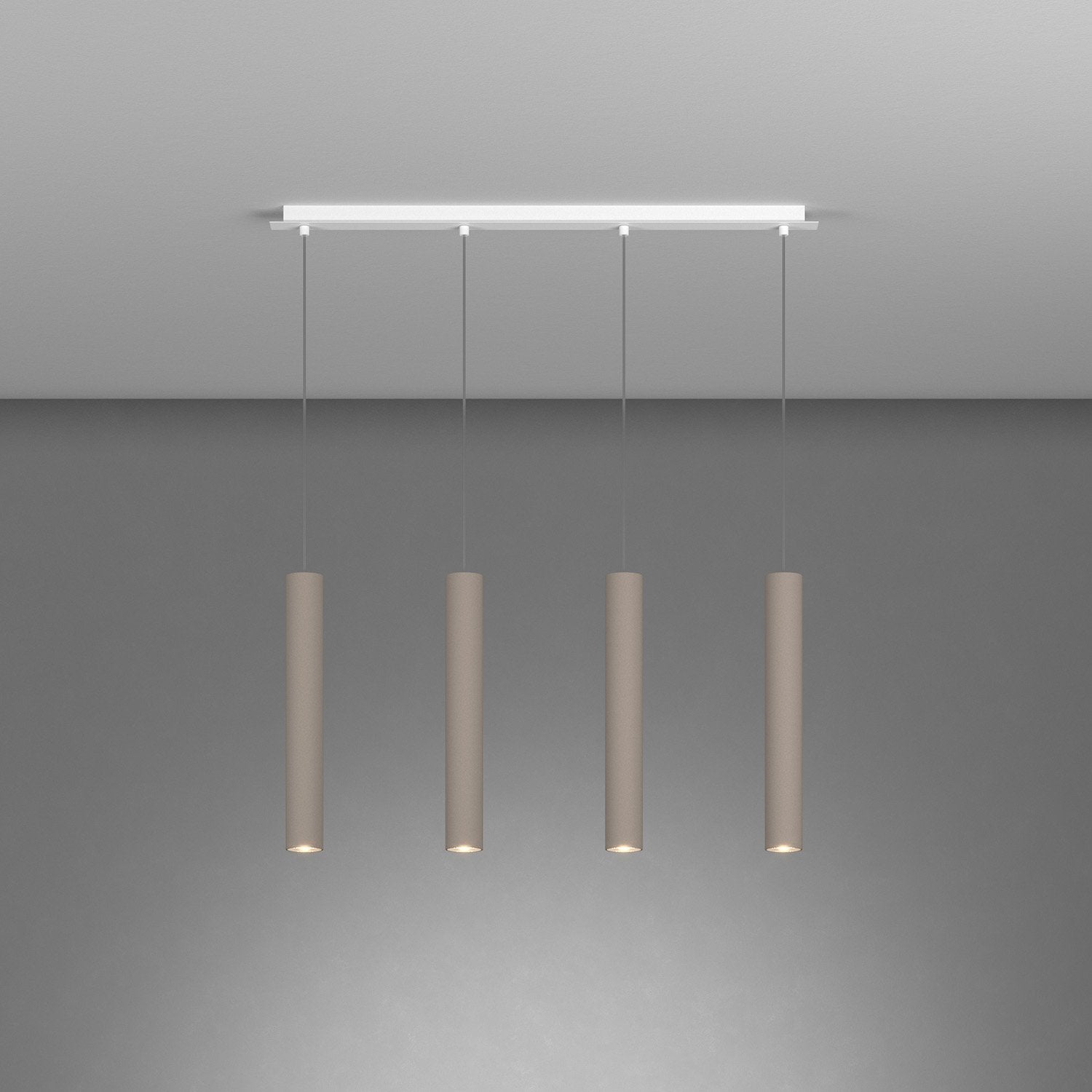 Lampadario Industrial-Minimal Xeana Metallo Bianco Marrone 4 Luci Gu10
