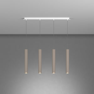 Lampadario Industrial-Minimal Xeana Metallo Bianco Marrone 4 Luci Gu10