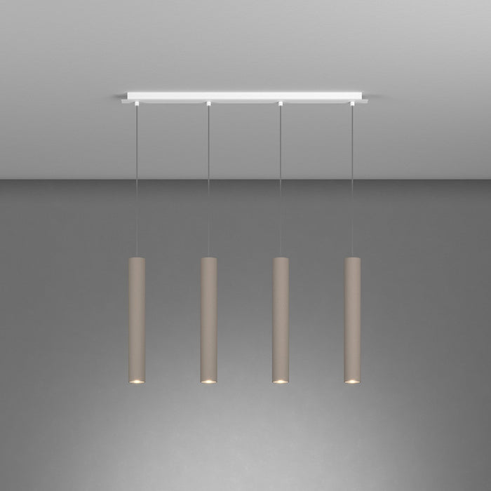 Lampadario Industrial-Minimal Xeana Metallo Bianco Marrone 4 Luci Gu10